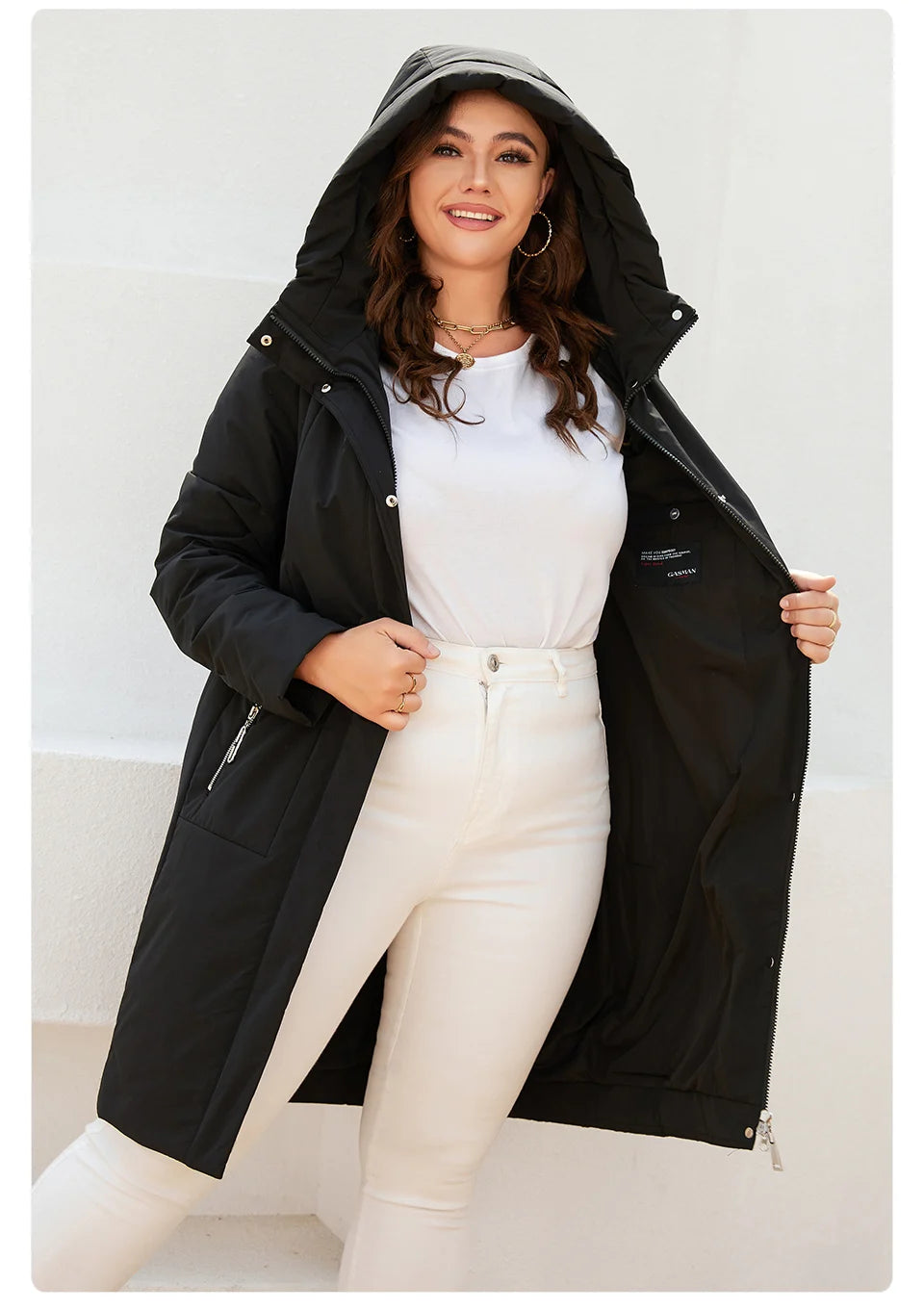 GASMAN women's jacket spring 2022 long Fashion Woman coat hooded waistline casual Outwear Brand High-Quality lady parkas 8293