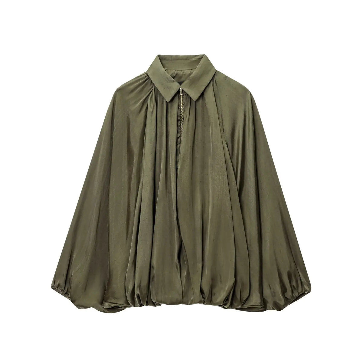 HH 2025 Fashion Woman Casual Zipper Design Solid Coat Spring Women Lapel Bat Sleeve Pleated Design Loose Jacket Top Mujer