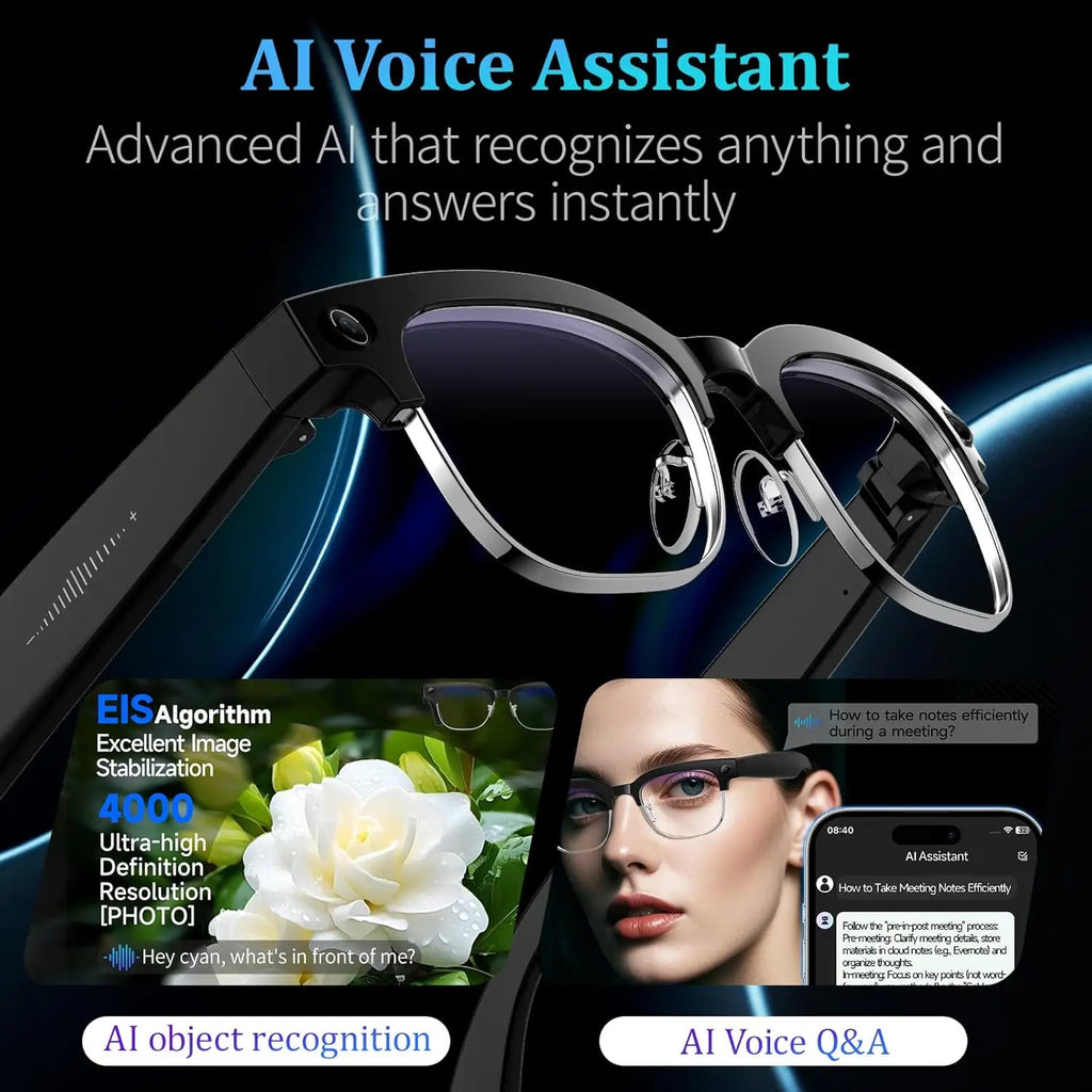 2026 Smart AI Glasses 4K HD 800W Camera 32GB Memory 140+ Translation ChatGPT Music Play Photos &Video Shoot Sunglasses Men Women