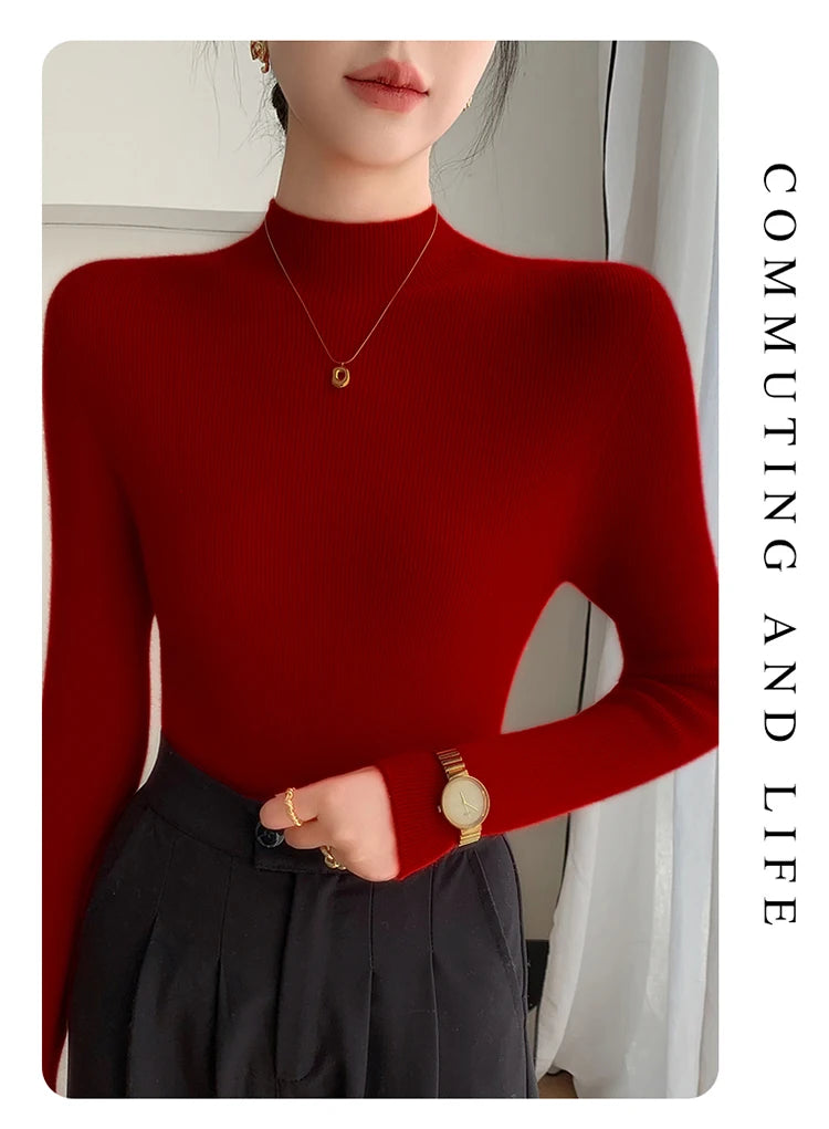 Fashion Woman Autumn Winter Sweater Elegant Female Merino Wool Knitwear Slim Pullover Cashmere Lady Long Sleeve Clothing Tops