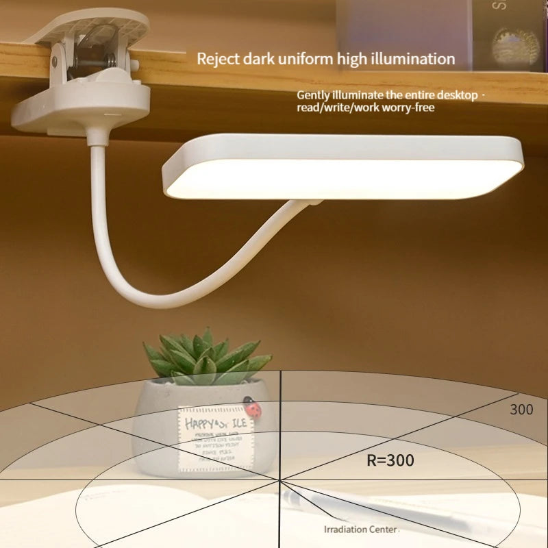 LED Clip-On Desk Lamp With Eye Care,360° Flexible,USB Rechargeable & Plug-in Dimmable LED Night Desk Lamp for Bedroom Study Read