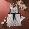 French Fashion Contrasting Heavy Industry Floral Square Collar Hollowed Out Perspective Lace Shapewear Suspender Maid Dress