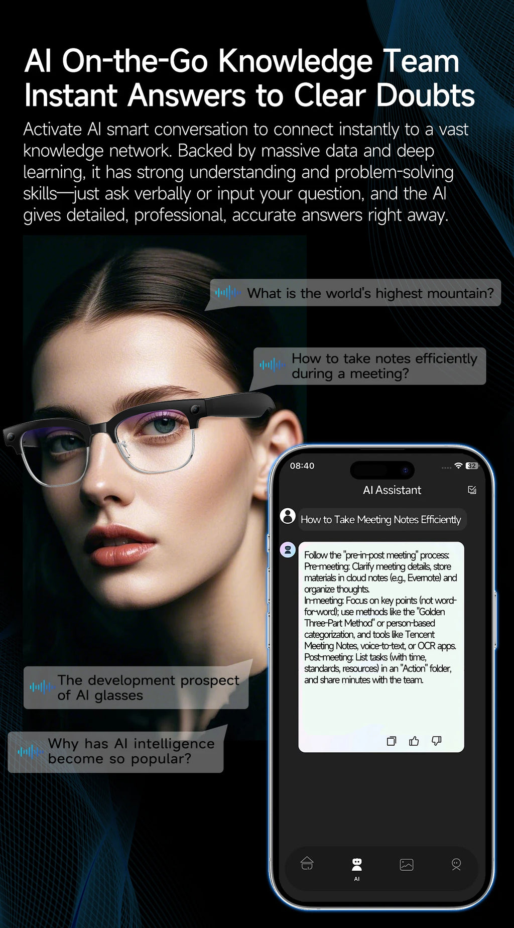 2026 Smart AI Glasses 4K HD 800W Camera 32GB Memory 140+ Translation ChatGPT Music Play Photos &Video Shoot Sunglasses Men Women