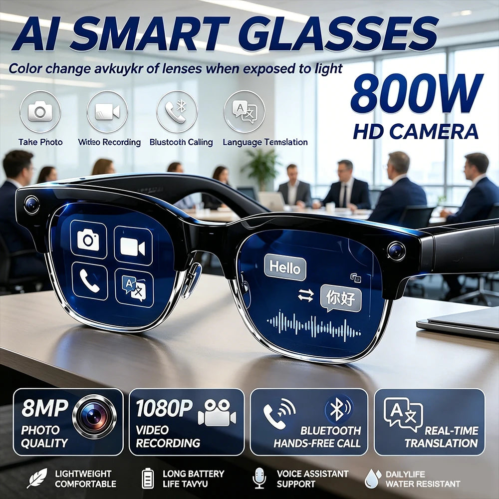 2026 Smart AI Glasses 4K HD 800W Camera 32GB Memory 140+ Translation ChatGPT Music Play Photos &Video Shoot Sunglasses Men Women