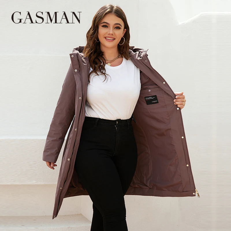 GASMAN women's jacket spring 2022 long Fashion Woman coat hooded waistline casual Outwear Brand High-Quality lady parkas 8293