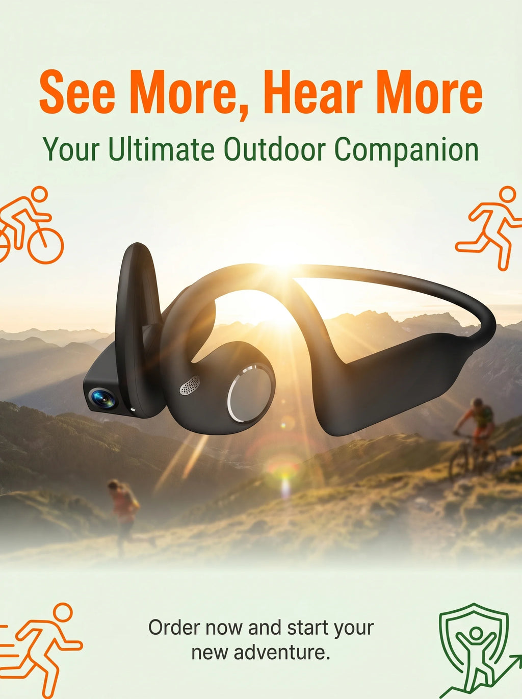 AI Camera Headphones 8MP HD Recording Smart AI Translation Ear Hanging Air Conduction Earphones Bluetooth Outdoor Cycling Record
