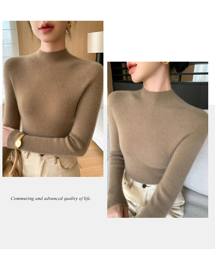Fashion Woman Autumn Winter Sweater Elegant Female Merino Wool Knitwear Slim Pullover Cashmere Lady Long Sleeve Clothing Tops
