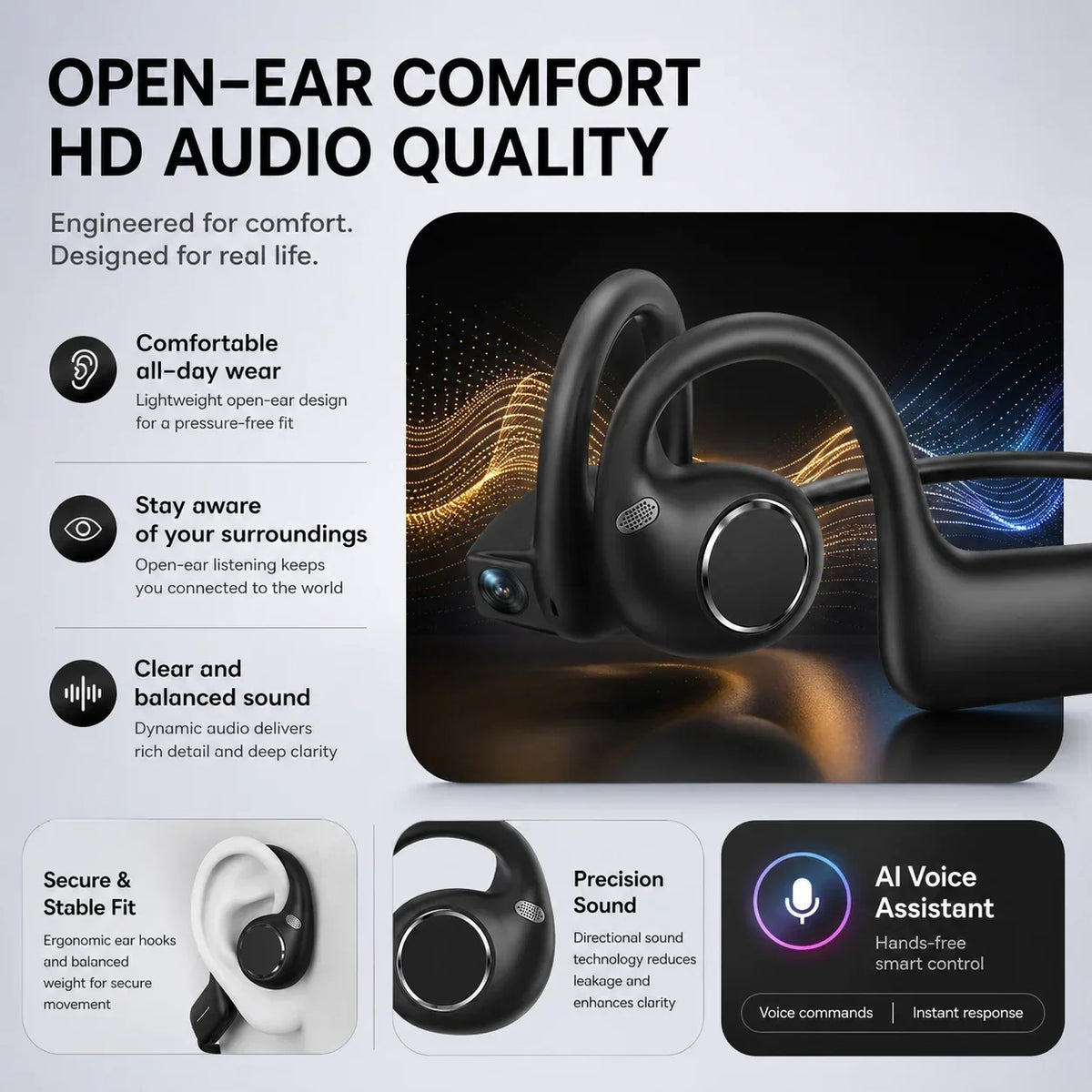 AI Smart Shooting Open Ear Headphones 8MP Camera EIS Anti‑shake Video Recording AI Translation Open‑ear Wireless Bluetooth Sport