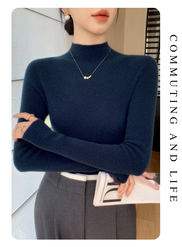 Fashion Woman Autumn Winter Sweater Elegant Female Merino Wool Knitwear Slim Pullover Cashmere Lady Long Sleeve Clothing Tops