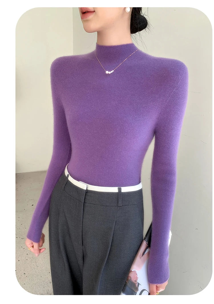 Fashion Woman Autumn Winter Sweater Elegant Female Merino Wool Knitwear Slim Pullover Cashmere Lady Long Sleeve Clothing Tops
