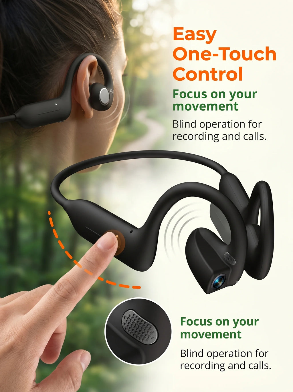 AI Camera Headphones 8MP HD Recording Smart AI Translation Ear Hanging Air Conduction Earphones Bluetooth Outdoor Cycling Record