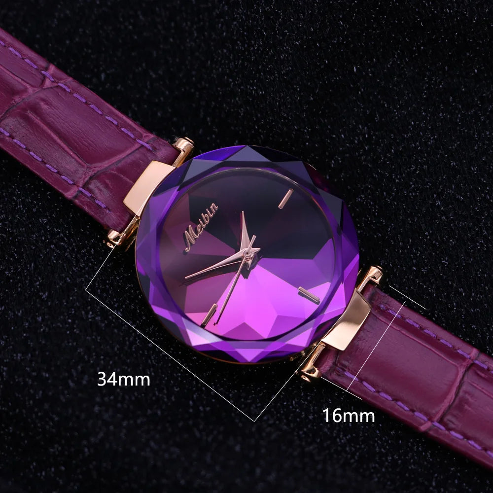 Hot Purple Lady Women's Watch Quartz Hours Fashion Woman Clock Real Leather Bracelet Girl's Birthday Gift