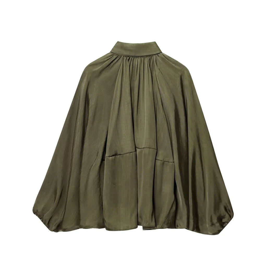 HH 2025 Fashion Woman Casual Zipper Design Solid Coat Spring Women Lapel Bat Sleeve Pleated Design Loose Jacket Top Mujer