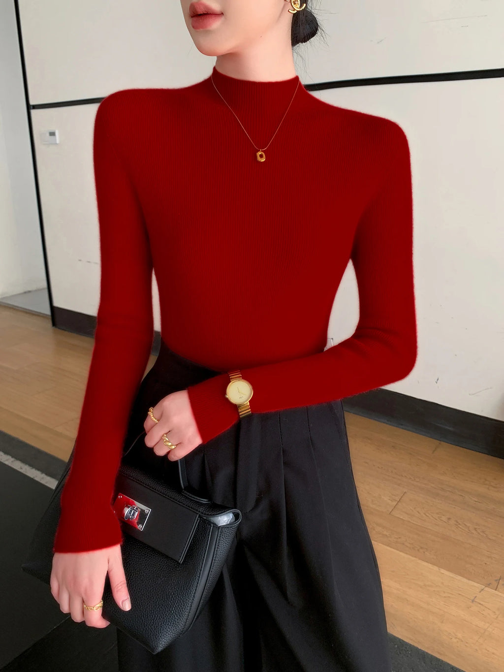 Fashion Woman Autumn Winter Sweater Elegant Female Merino Wool Knitwear Slim Pullover Cashmere Lady Long Sleeve Clothing Tops