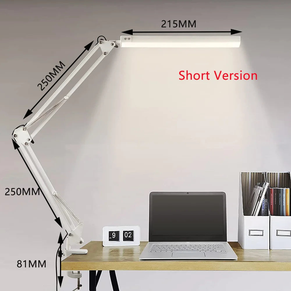 LED Desk Lamp with Clamp 10W Swing Arm Desk Lamp Eye-Caring Dimmable Desk Light with 10 Brightness Level, 3 Lighting Modes