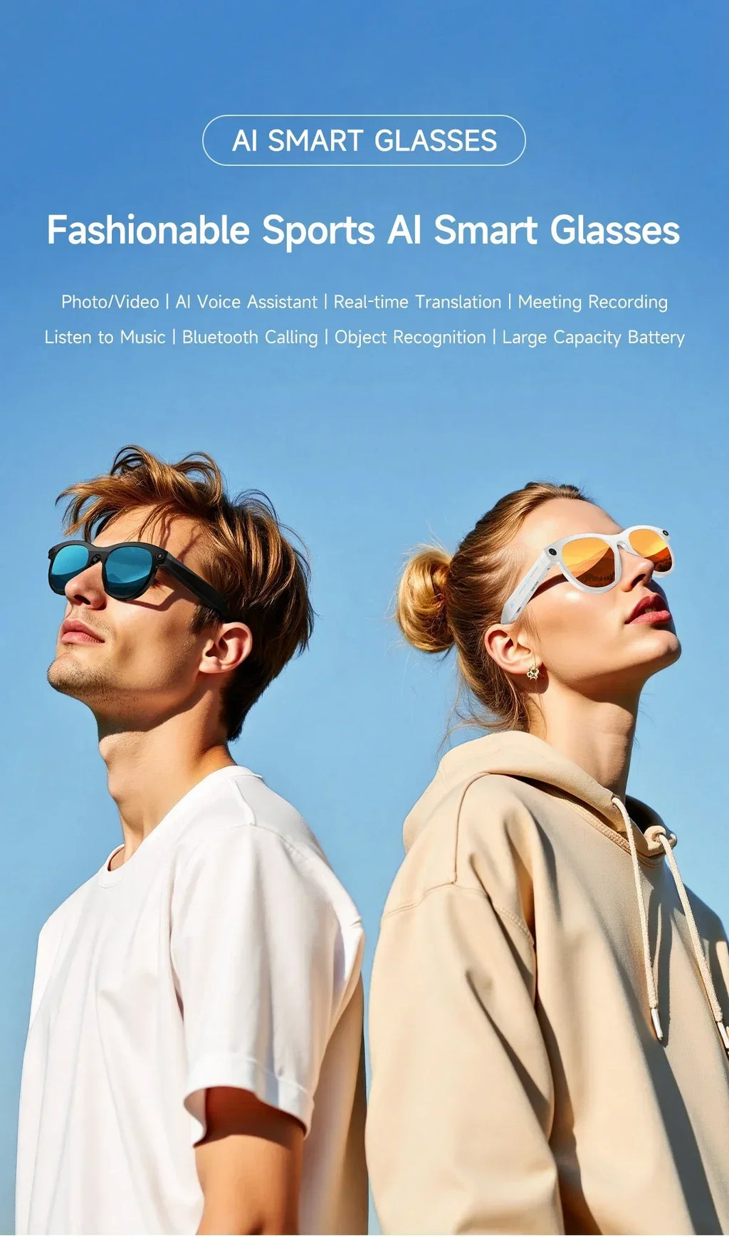 2026 New Smart Glasses  8MP Camera WiFi Bluetooth Touch Control IP65 Waterproof AI Translation Noise Cancelling AI Glasses Women