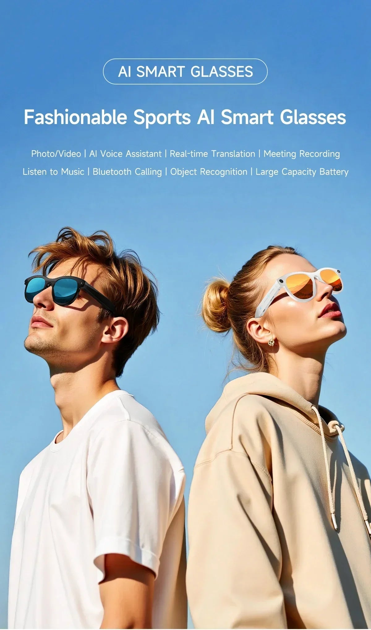 2026 New Smart Glasses  8MP Camera WiFi Bluetooth Touch Control IP65 Waterproof AI Translation Noise Cancelling AI Glasses Women