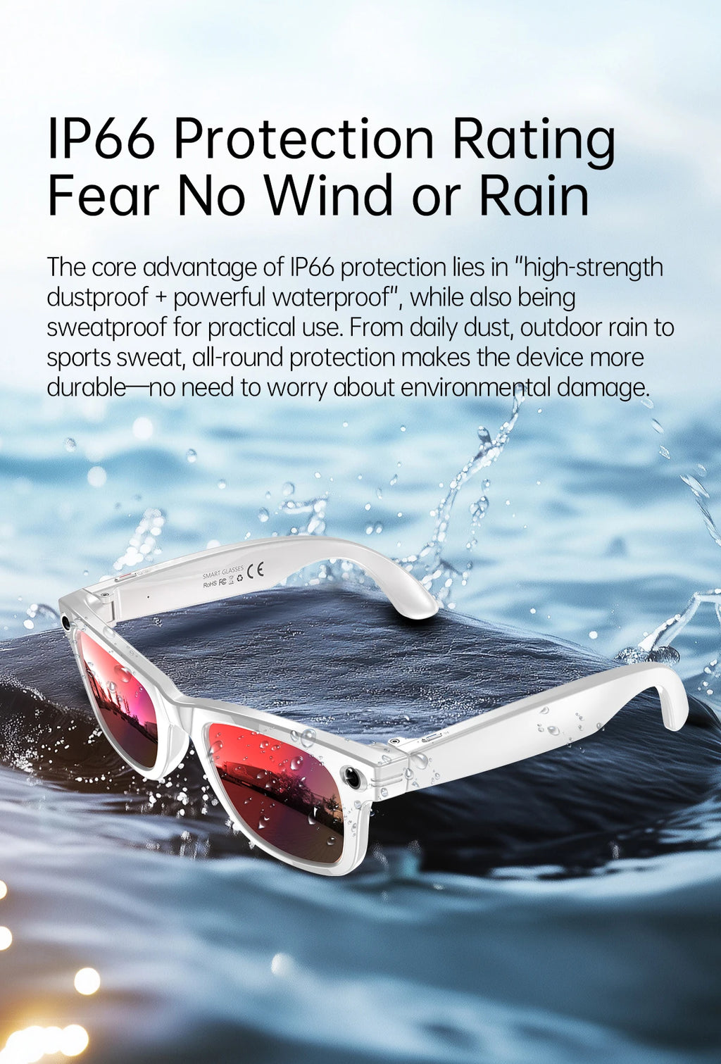 AI 5 Million Pixels Smart Glasses Recording Videos Photo Recognition Answer Translation 290mAh IP66 Waterproof Bluetooth Glasses
