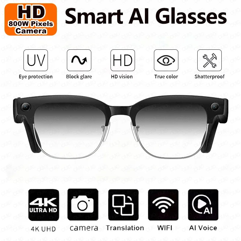 2026 New Smart Glasses with AI Intelligent Q&A Photography Recording Intelligent Translation 800W Camera Bluetooth Smart Glasses
