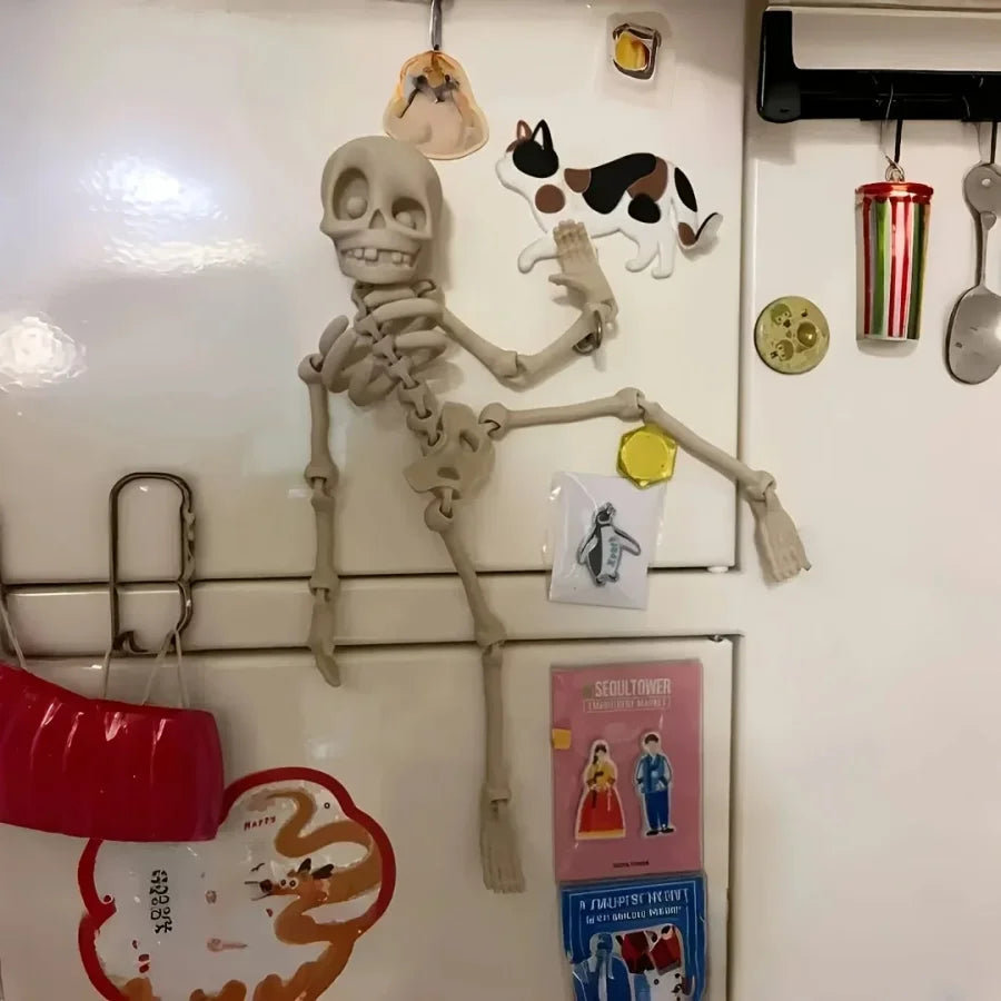 1Pc Magnetic Poseable Skull Fridge Magnet Funny Halloween Gift Easter Kitchen & Dining Decor Home Accessory, Quirky Decor