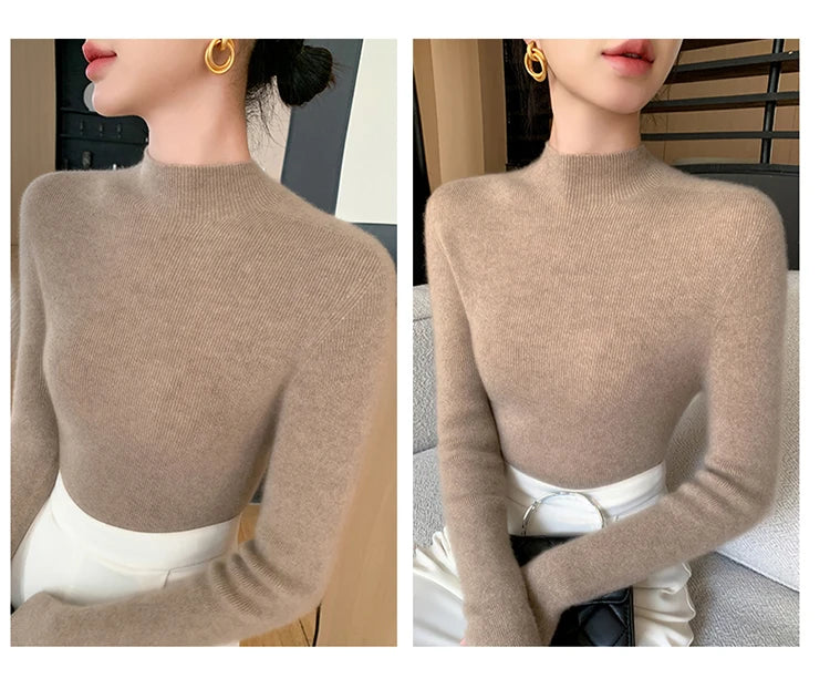 Fashion Woman Autumn Winter Sweater Elegant Female Merino Wool Knitwear Slim Pullover Cashmere Lady Long Sleeve Clothing Tops