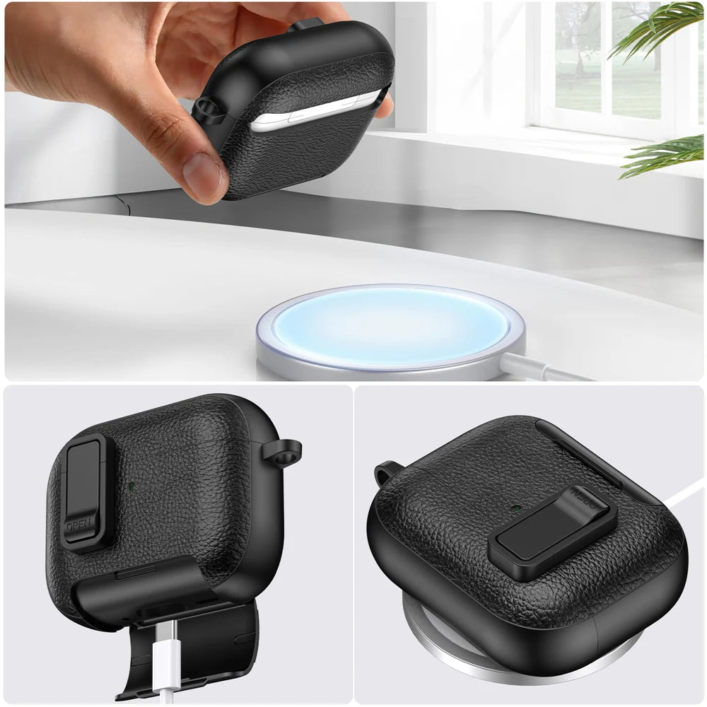 Funda protectora con mosqueton y soporte para AirPods