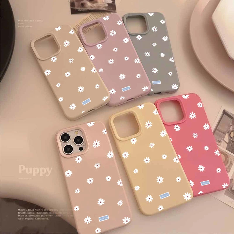 Cute Style Daisy Small Flower Phone Case For iPhone 11 12 13 14 15 16 17 Pro Max 16 Plus Shockproof Bumper Soft Silicone Cover
