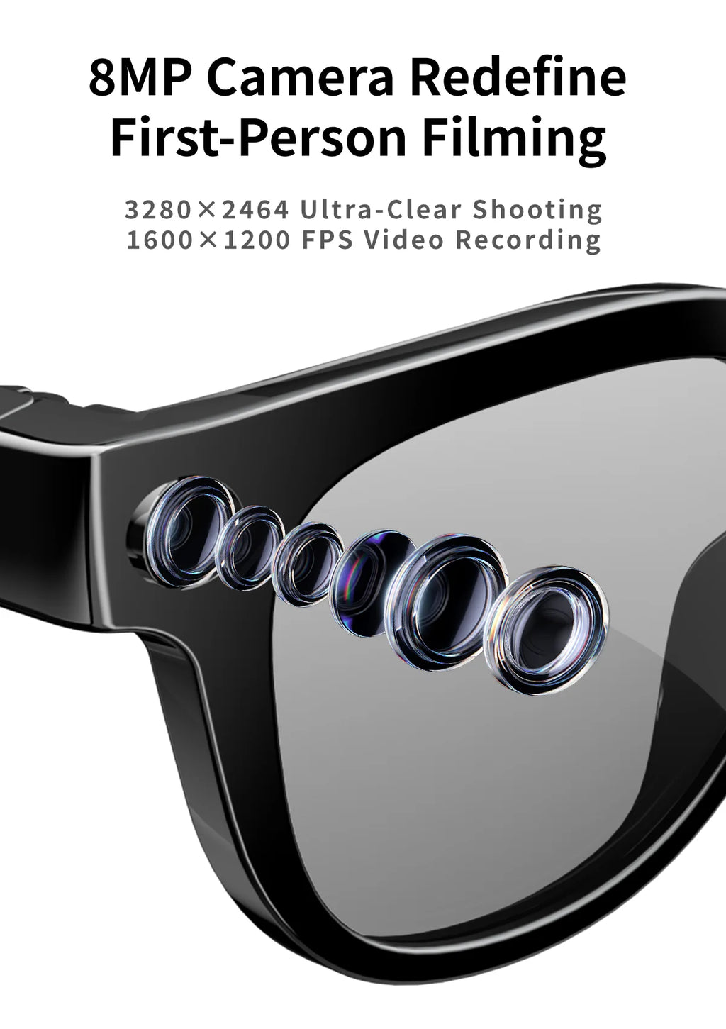 2026 AI Smart Glasses Translation Glasses 800W Pixel Camera Photo Video Recording WIFI Bluetooth 5.4 Waterproof Smart Sunglasses