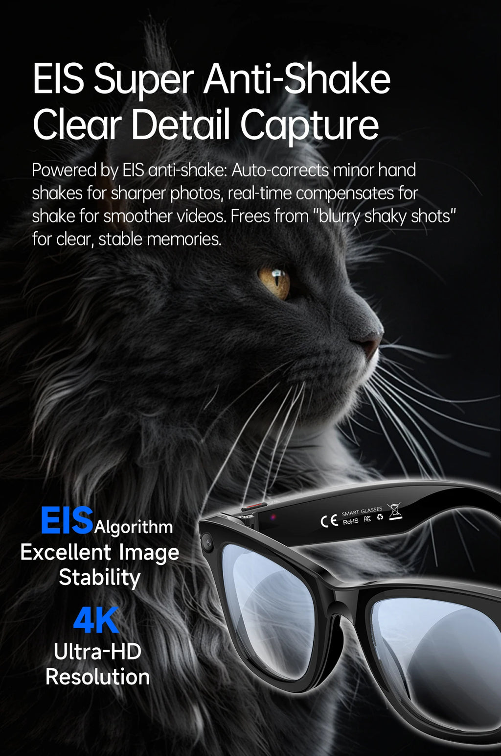 LIGE New AI Smart Glasses 1300W Pixel Camera 4K Video AI Translation Music Player BT Call Waterproof Color Change Sunglasses Men