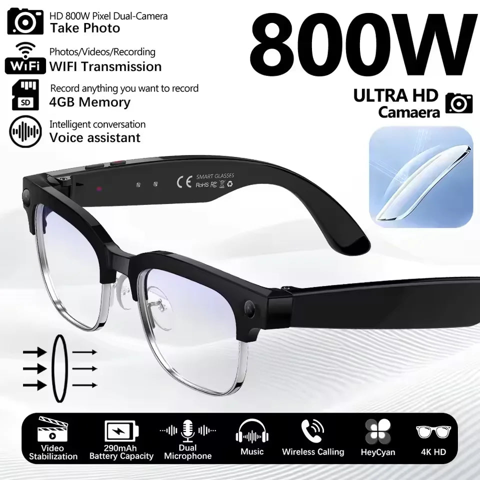 2026 Smart AI Glasses 4K HD 800W Camera 32GB Memory 140+ Translation ChatGPT Music Play Photos &Video Shoot Sunglasses Men Women