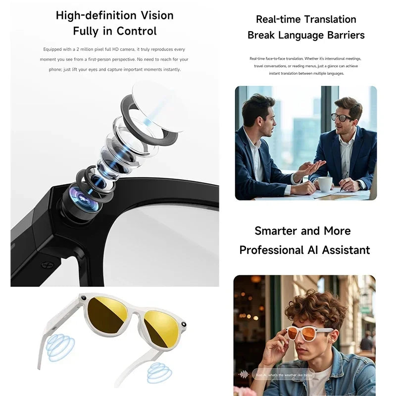 2026 New Smart Glasses  8MP Camera WiFi Bluetooth Touch Control IP65 Waterproof AI Translation Noise Cancelling AI Glasses Women