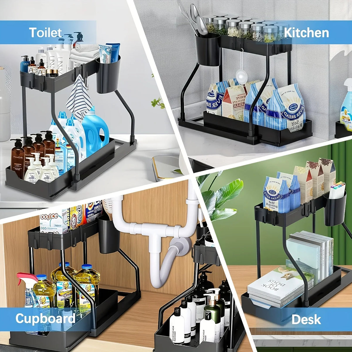 Organizador extraíble de 2 niveles para bajo fregadero