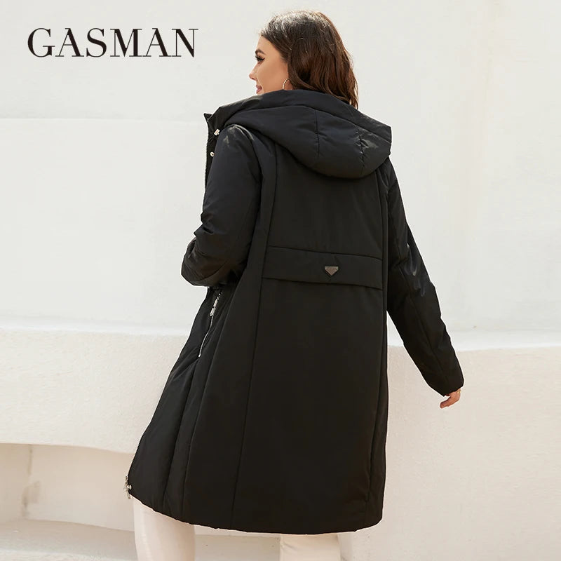 GASMAN women's jacket spring 2022 long Fashion Woman coat hooded waistline casual Outwear Brand High-Quality lady parkas 8293