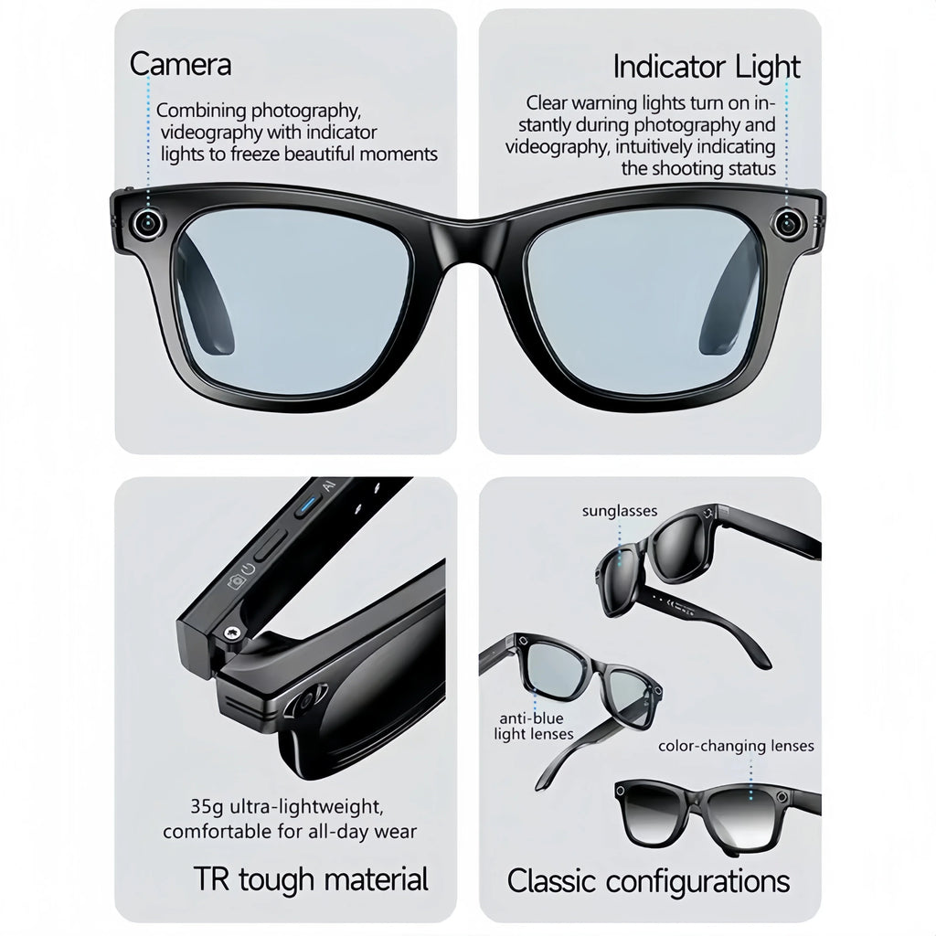 AI Smart Glasses with 8MP Camera Video Recording 100+ Languages Translation Sunglasses Bluetooth Call Music Play Men Women 2026