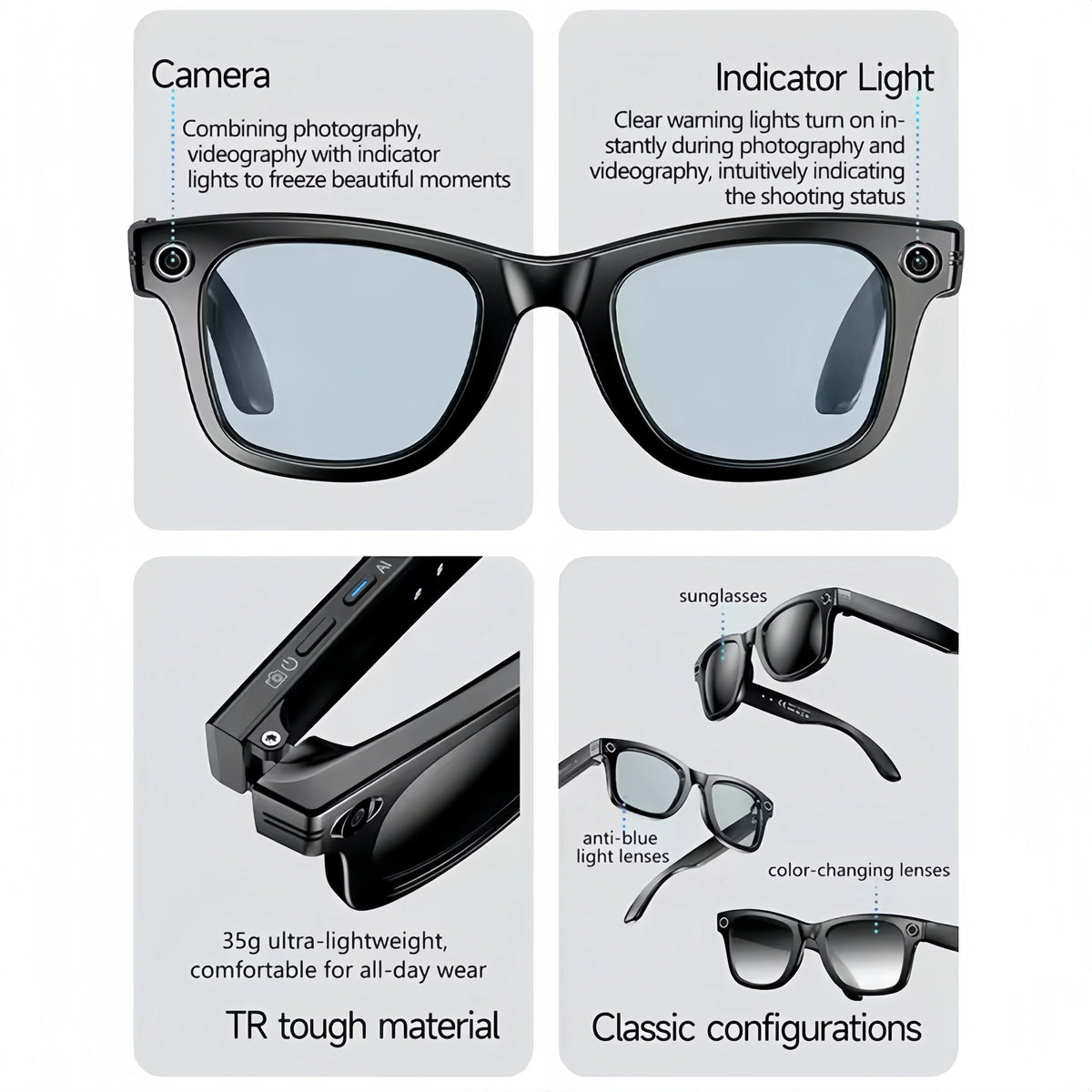 AI Smart Glasses with 8MP Camera Video Recording 100+ Languages Translation Sunglasses Bluetooth Call Music Play Men Women 2026