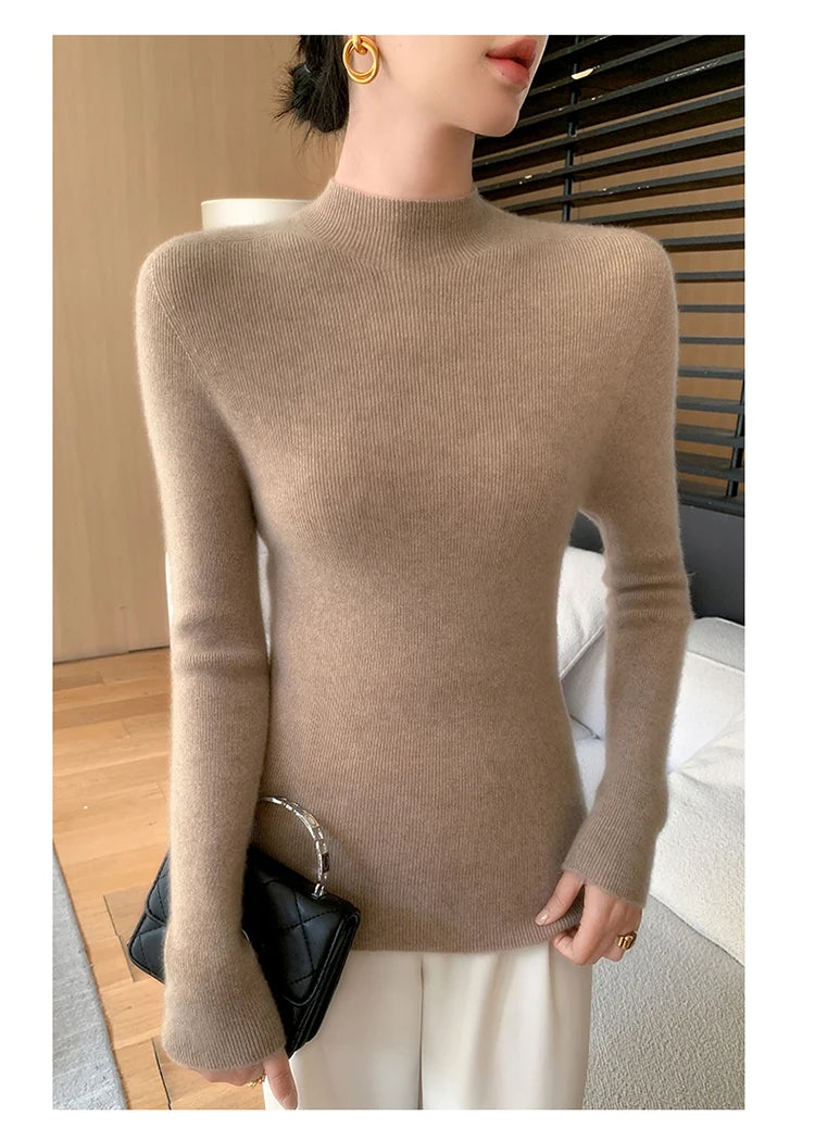 Fashion Woman Autumn Winter Sweater Elegant Female Merino Wool Knitwear Slim Pullover Cashmere Lady Long Sleeve Clothing Tops