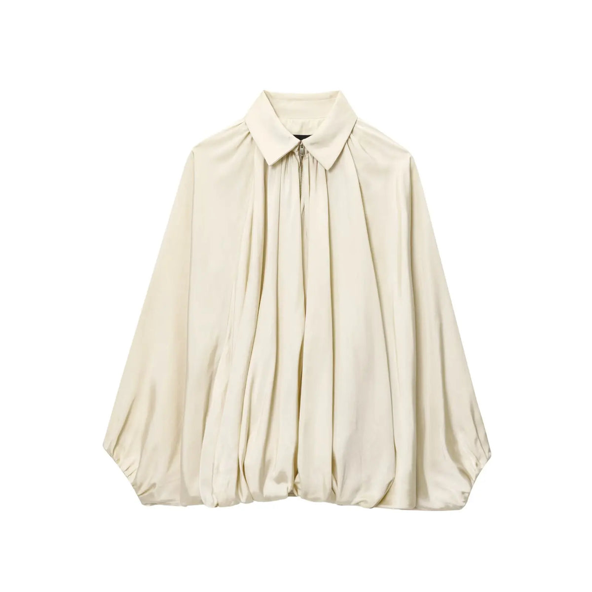 HH 2025 Fashion Woman Casual Zipper Design Solid Coat Spring Women Lapel Bat Sleeve Pleated Design Loose Jacket Top Mujer