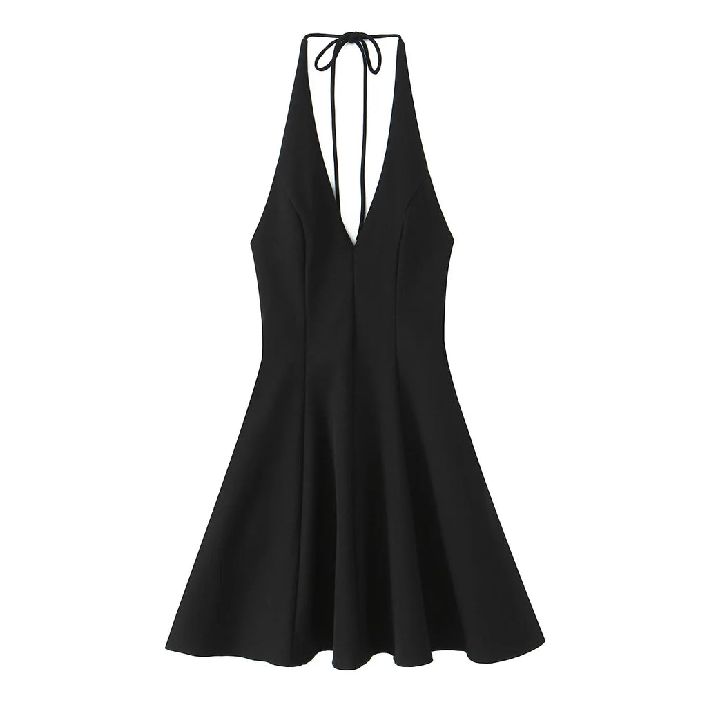 HH Women Summer Sexy V-Neck Sleeveless Backless Party Dress New Fashion Woman Solid Rear Zipper Pleated Short Dress Mujer