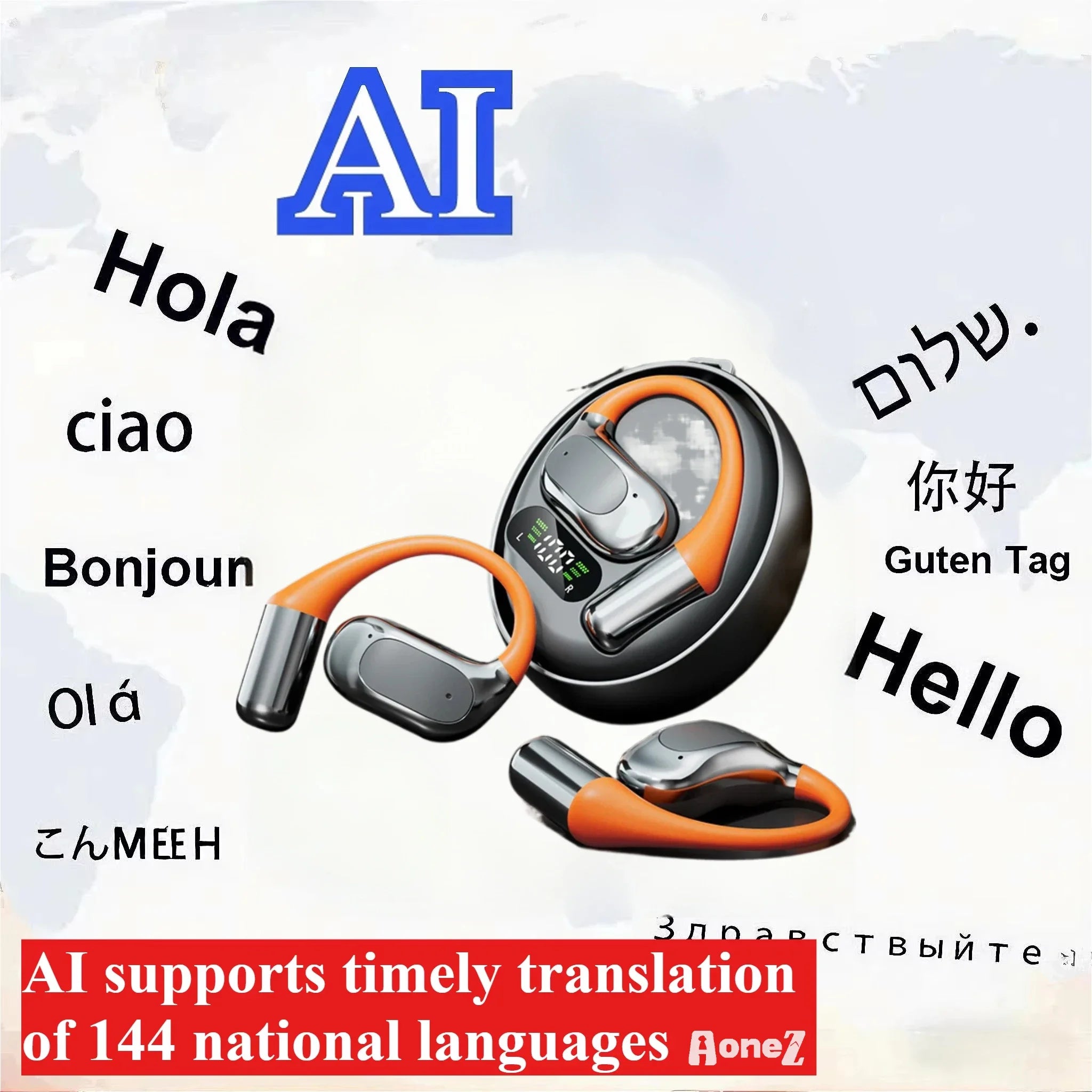 Wireless Translator Headset 144 Languages Real Time AI Translation Bluetooth Earphone Clip on Design for Worldwide Travel