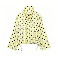 HH Spring Women Casual High Street Jacket Fashion Woman Long Sleeve Pink Polka Dot Jacket Single Breasted High Collar Short Coat