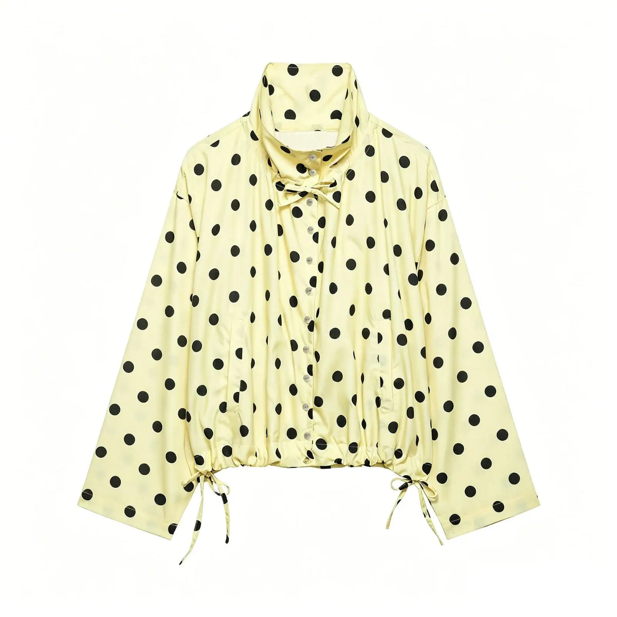 HH Spring Women Casual High Street Jacket Fashion Woman Long Sleeve Pink Polka Dot Jacket Single Breasted High Collar Short Coat