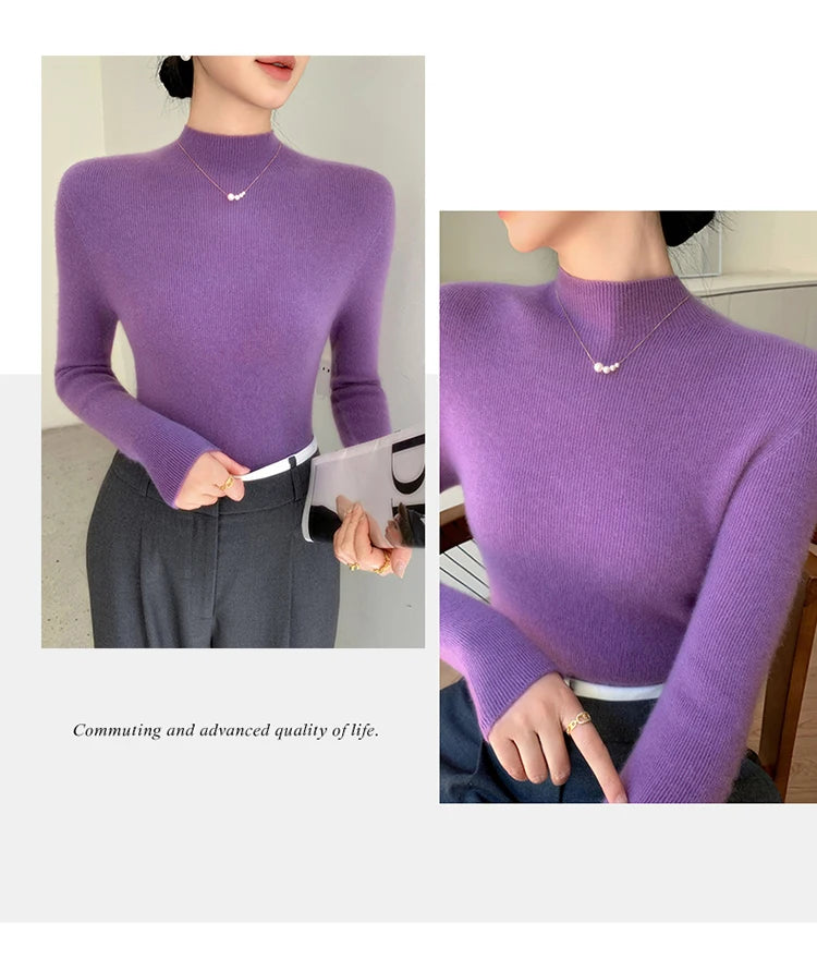 Fashion Woman Autumn Winter Sweater Elegant Female Merino Wool Knitwear Slim Pullover Cashmere Lady Long Sleeve Clothing Tops