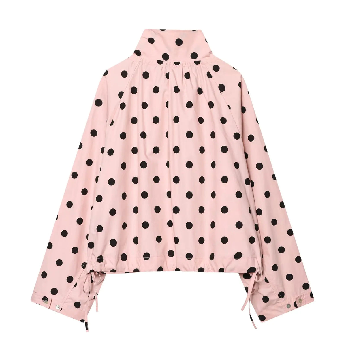 HH Spring Women Casual High Street Jacket Fashion Woman Long Sleeve Pink Polka Dot Jacket Single Breasted High Collar Short Coat