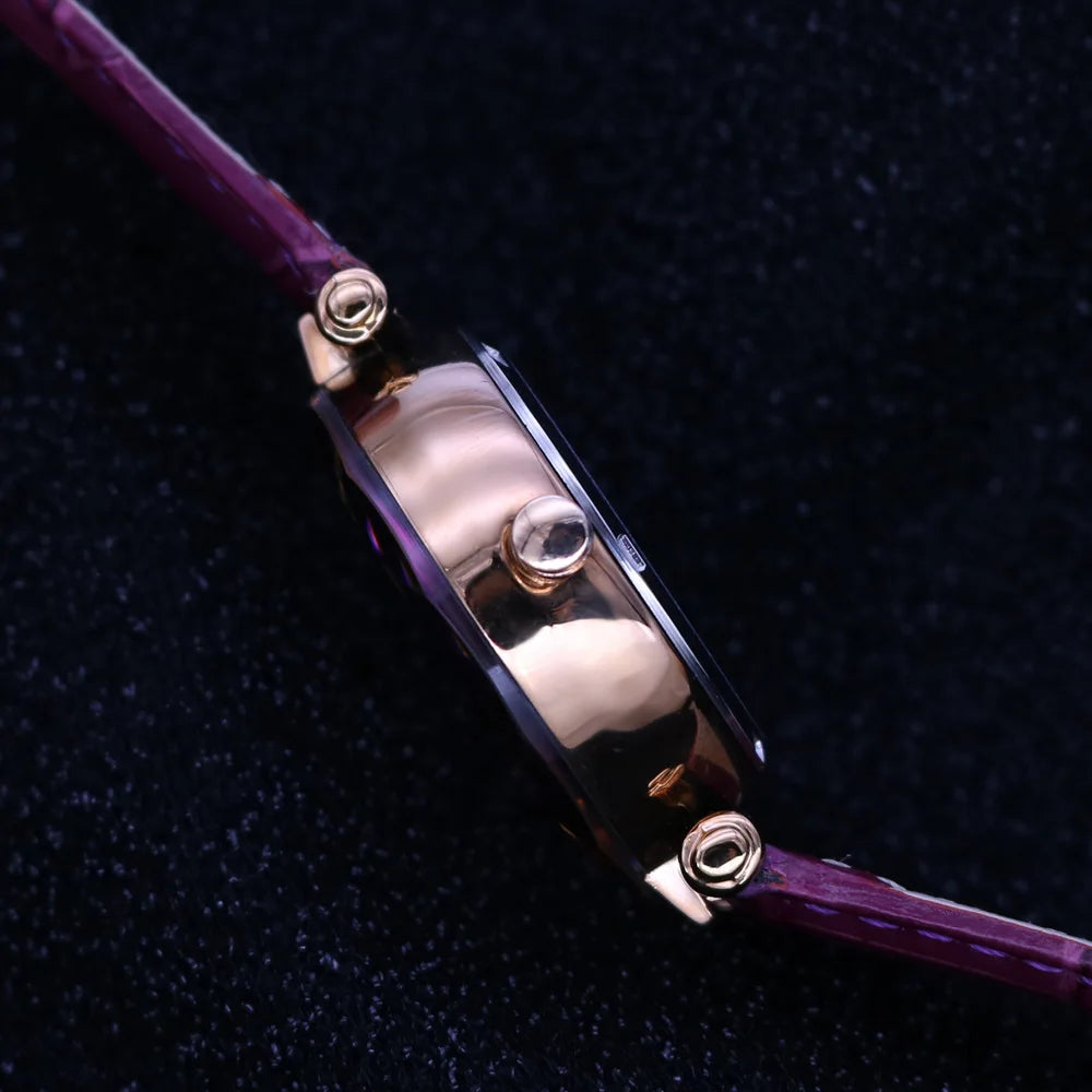 Hot Purple Lady Women's Watch Quartz Hours Fashion Woman Clock Real Leather Bracelet Girl's Birthday Gift