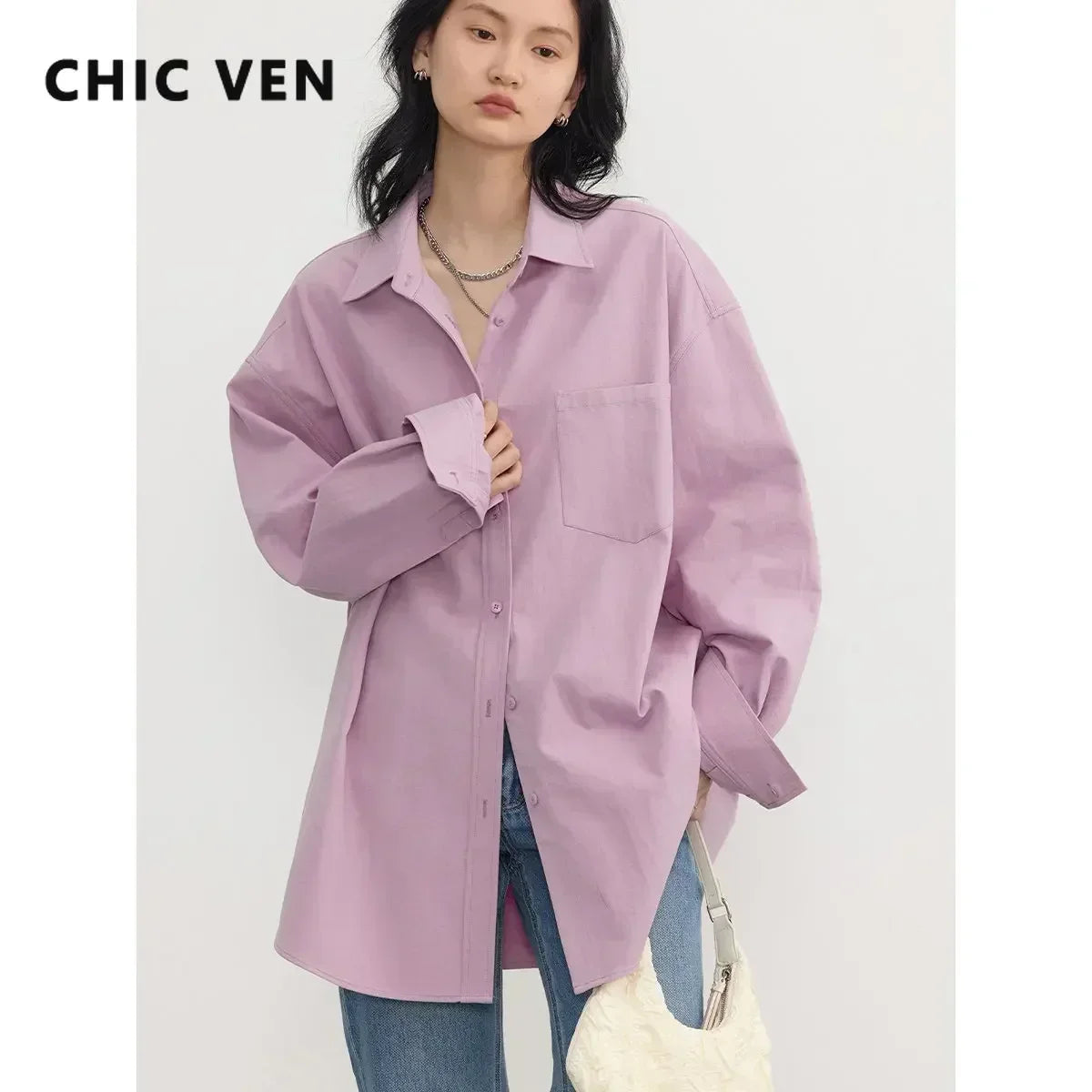 CHIC VEN Korean Women's Long-sleeved Shirt Loose Woman Tops Fashion Woman Blouse Office Lady Coat 2025 Spring Autumn Clothing