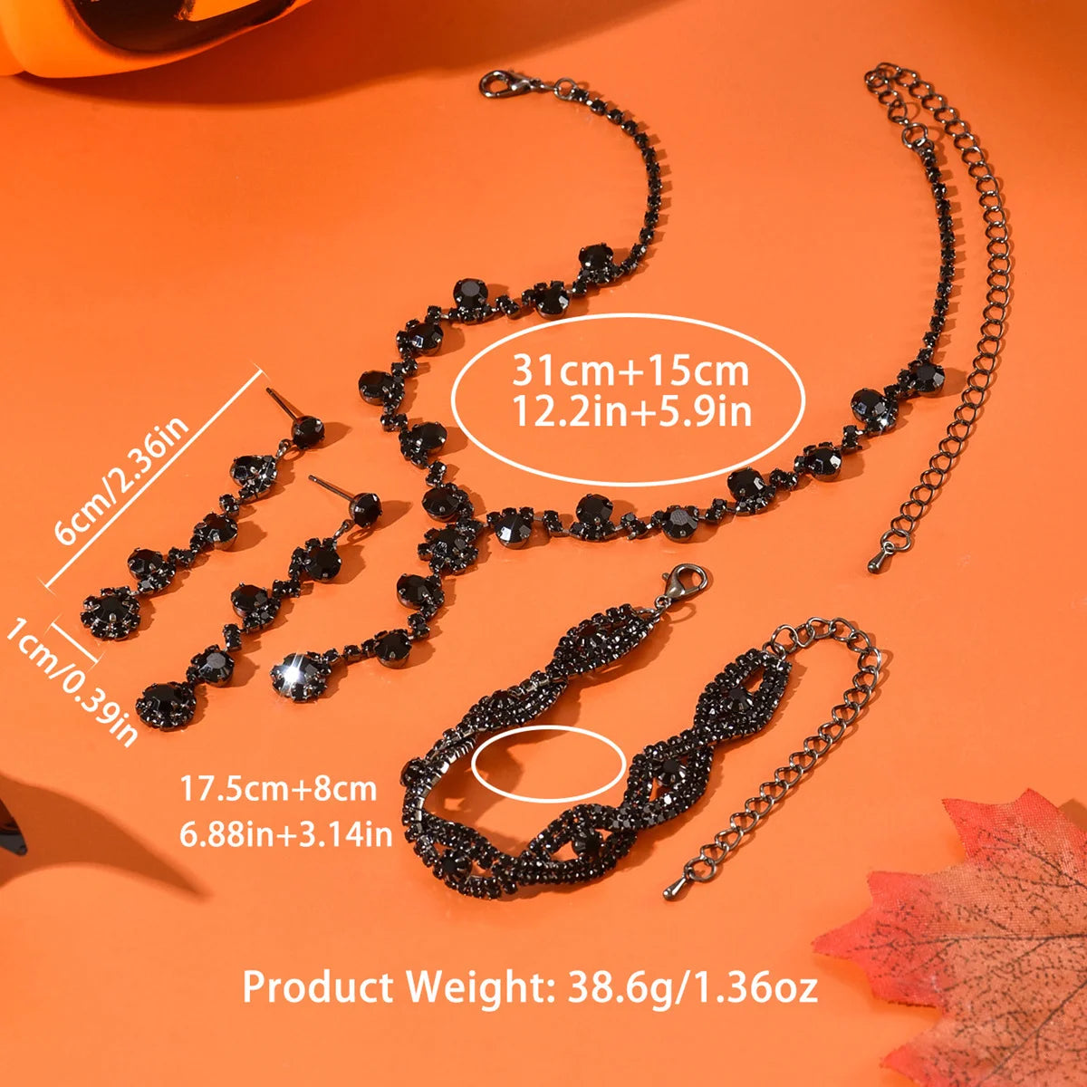 Halloween necklace, earrings and bracelet set - perfect for parties and formal events, highly versatile and stylish.