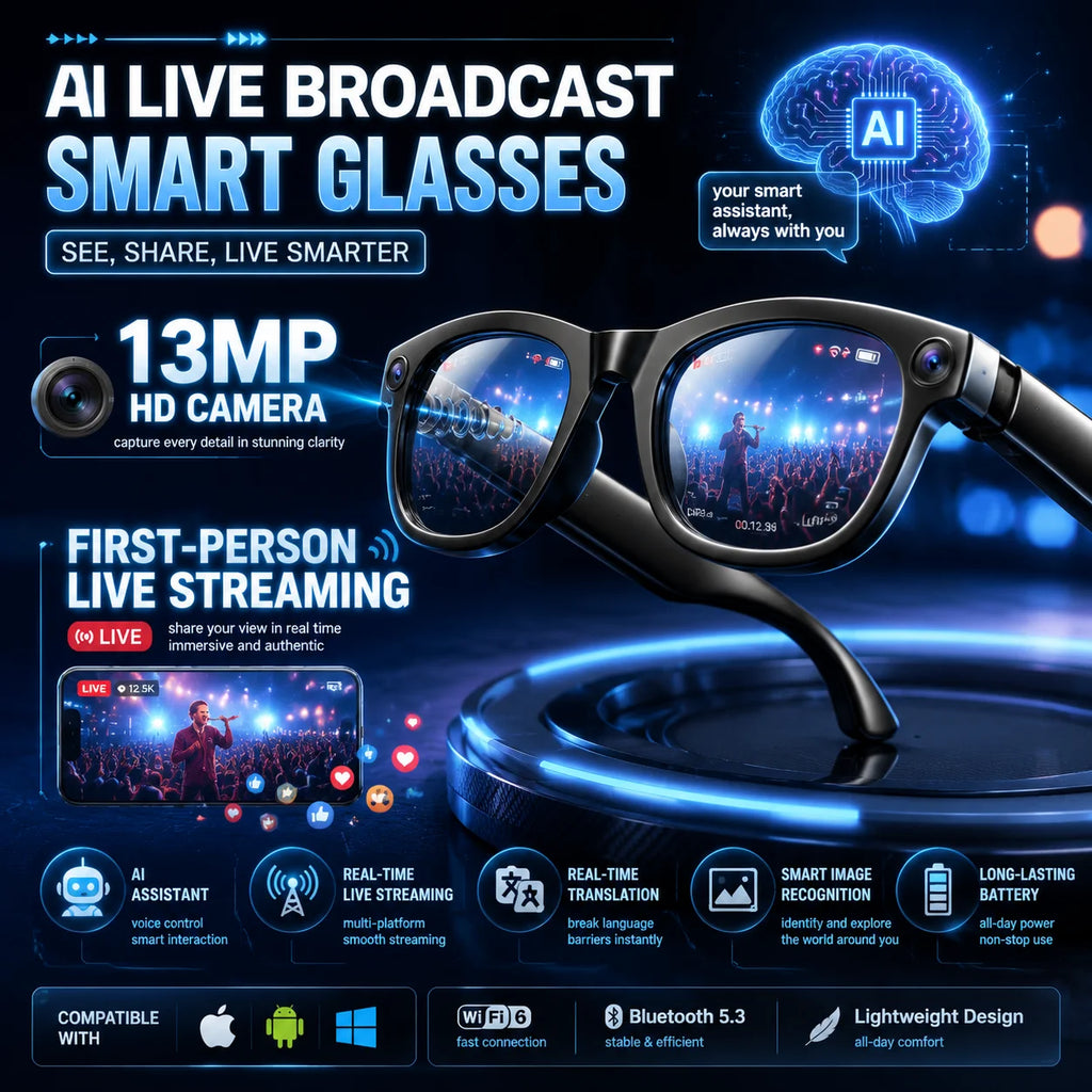 GML5.2 AI New Smart Glasses 1300W Camera Live Streaming Real-Time Translation Meeting Assistant Audio And Video Calls AI Glasses