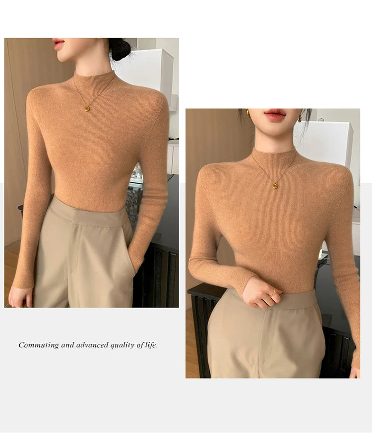 Fashion Woman Autumn Winter Sweater Elegant Female Merino Wool Knitwear Slim Pullover Cashmere Lady Long Sleeve Clothing Tops