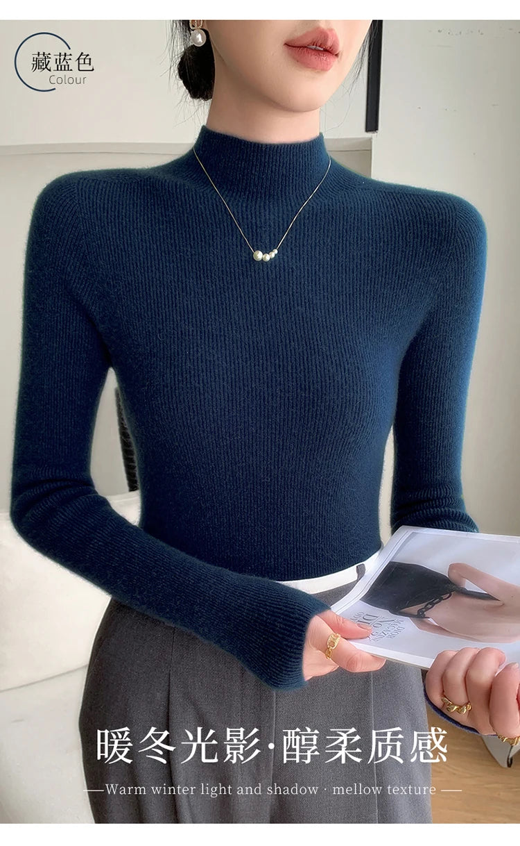 Fashion Woman Autumn Winter Sweater Elegant Female Merino Wool Knitwear Slim Pullover Cashmere Lady Long Sleeve Clothing Tops