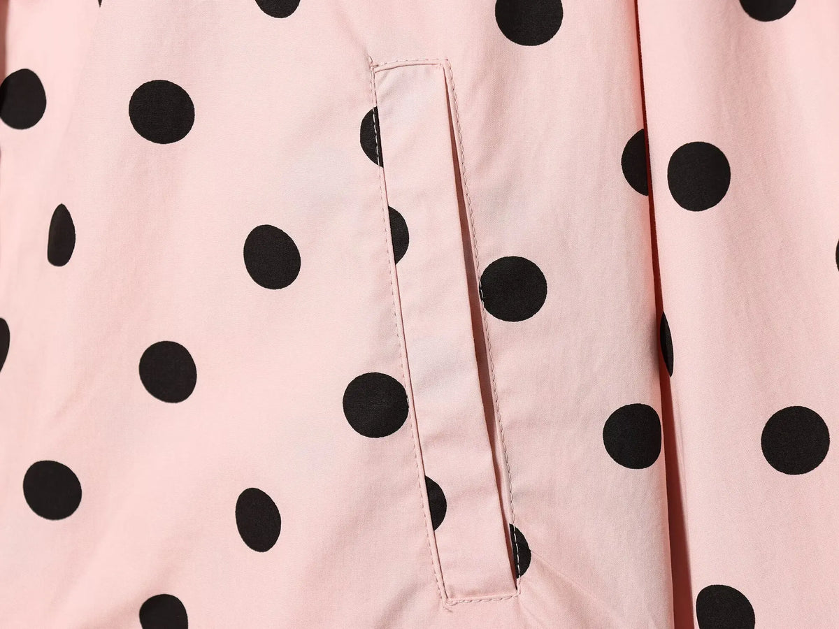 HH Spring Women Casual High Street Jacket Fashion Woman Long Sleeve Pink Polka Dot Jacket Single Breasted High Collar Short Coat